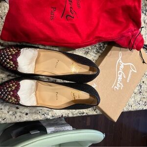 BrandNew Christian Louboutin CoraltaMia 100mmGlitter Black JeweledHeart size40.5